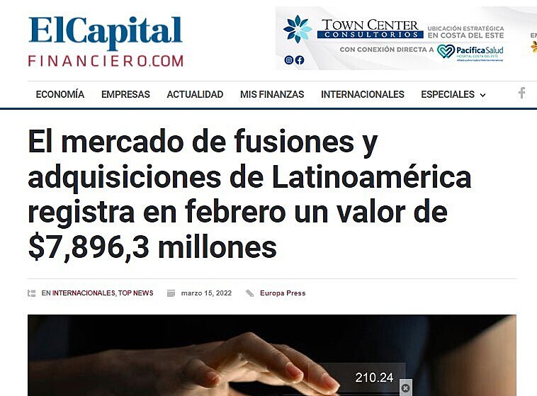 El mercado de fusiones y adquisiciones de Latinoamrica registra en febrero un valor de $7,896,3 millones